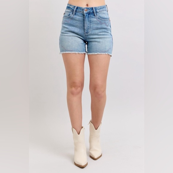 Judy Blue Full Size High Waist Western Embroidery Detail Cut Off